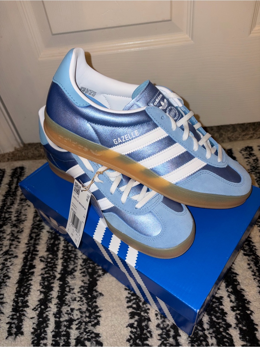 Adidas Gazelle women’s Light Blue and White Sneakers with Gum Sole